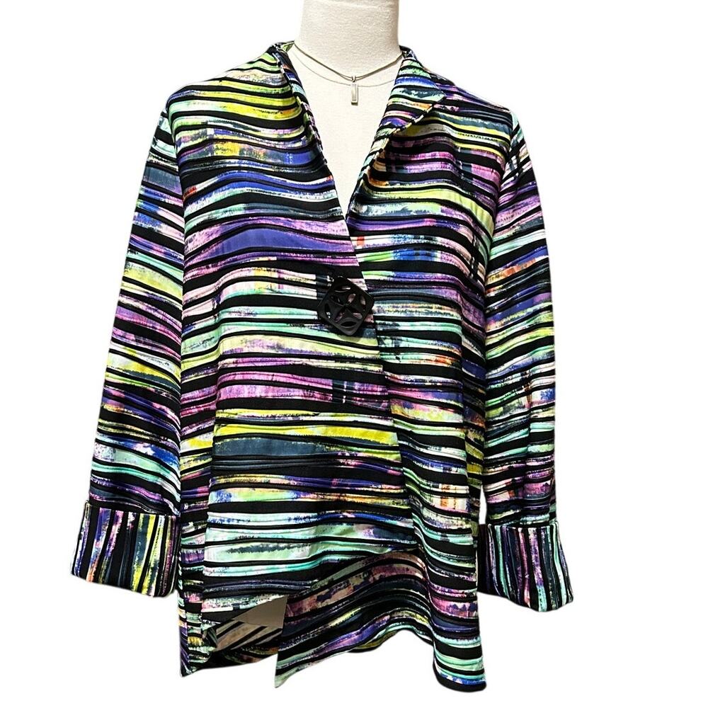 IC Collection Art-to-Wear Women's Jacket XL Multicolor Textured Striped Blazer